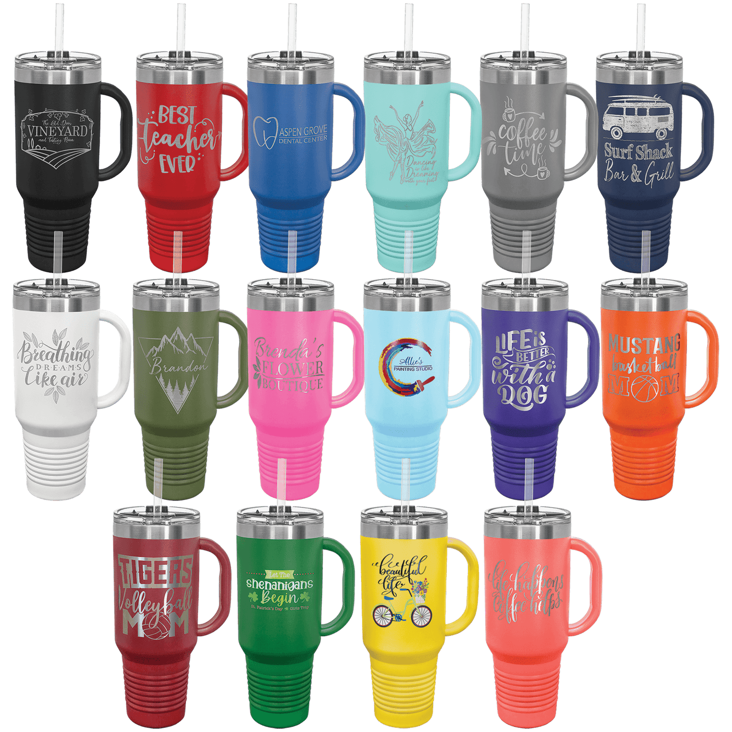Polar Camel 40 oz. Travel Mug with Handle, Straw Included