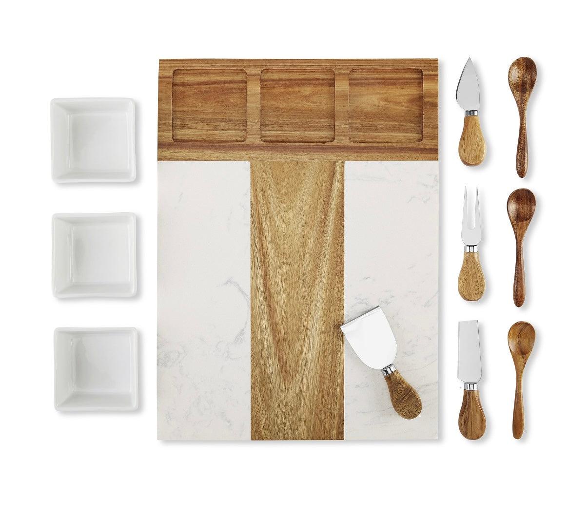 Marble & Acacia Wood Charcuterie Board – 11-Piece Set