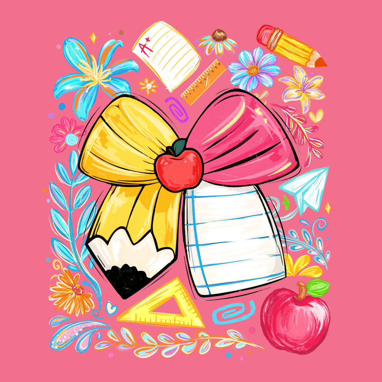 Floral Bow & Notebook Paper