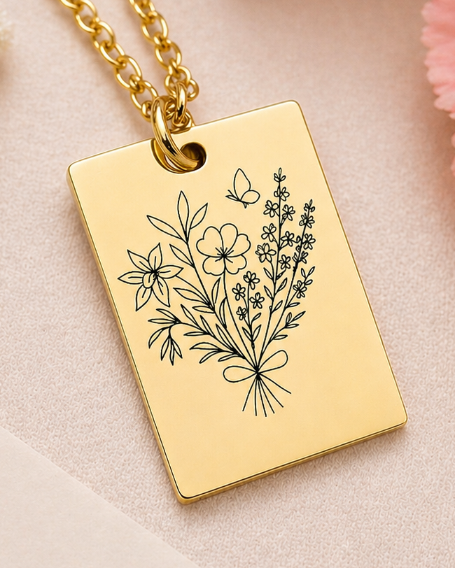 Personalized Birth Flower Bouquet Necklace