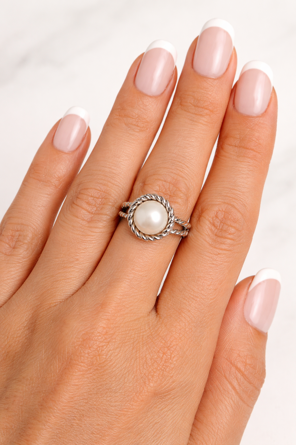 Sterling Silver Rope Pearl Ring