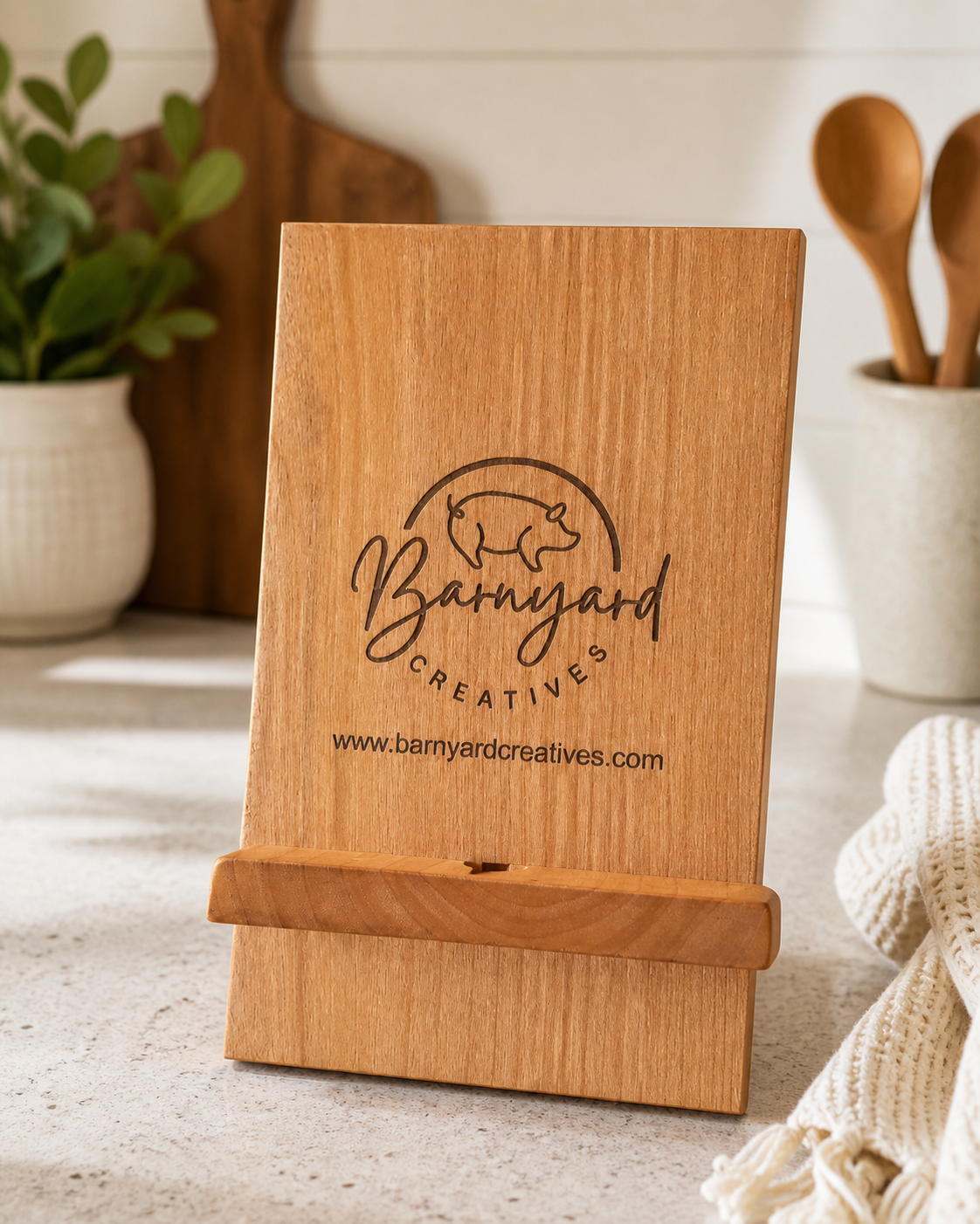 Personalized Red Alder Cookbook, iPad, and Phone Easel