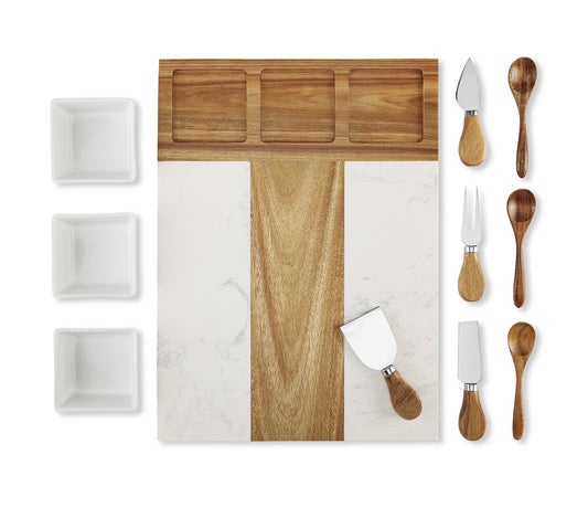 Marble & Acacia Wood Charcuterie Board – 11-Piece Set