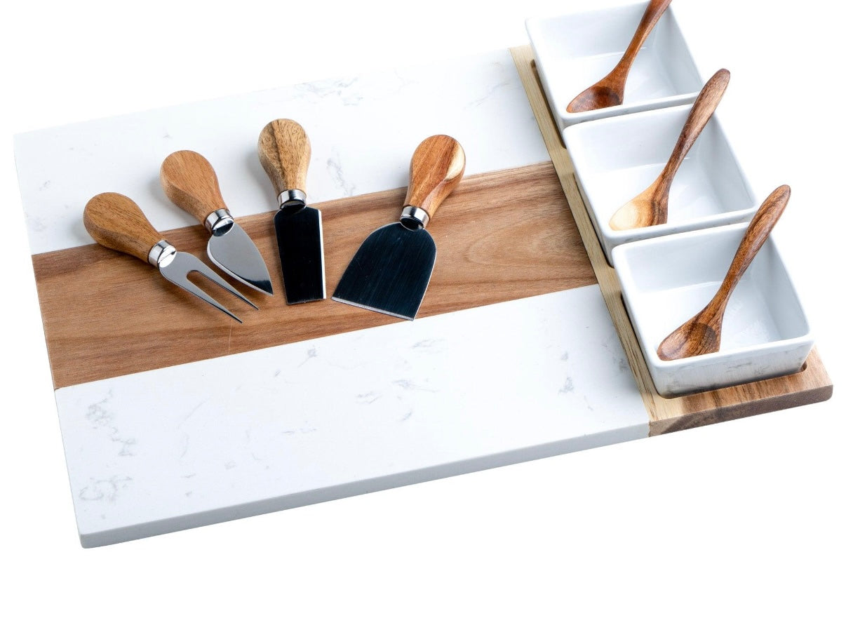 Marble & Acacia Wood Charcuterie Board – 11-Piece Set