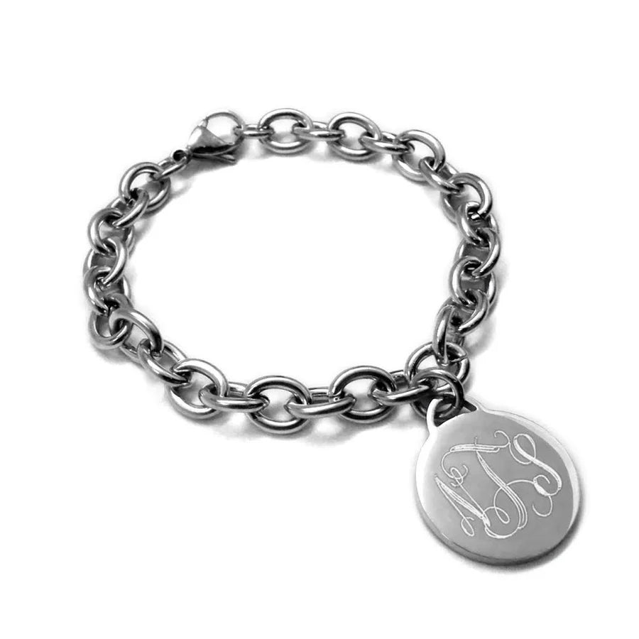 Stainless Steel Round Disc Charm Bracelet