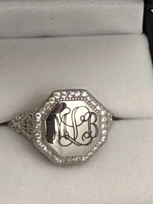 Octagon CZ Filigree Ring - Sterling Silver