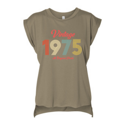 Vintage 1975 Shirt - Ladies Rolled Cuffs Muscle Tee
